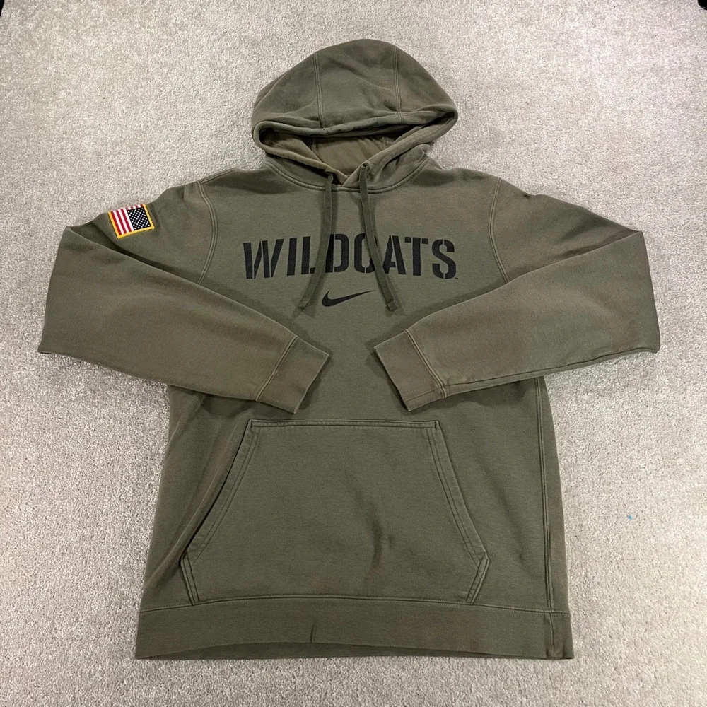 Nike Wildcats Hoodie Mens Small Olive Green American Flag Patch Pullover
